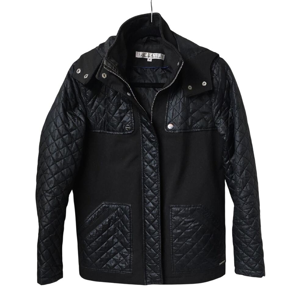 Kenneth Cole New York Black Quilted Soft Shell Hooded Jacket Womens Size Medium